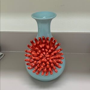 Anthropologie Blue and Red Spiky Sphere Vase